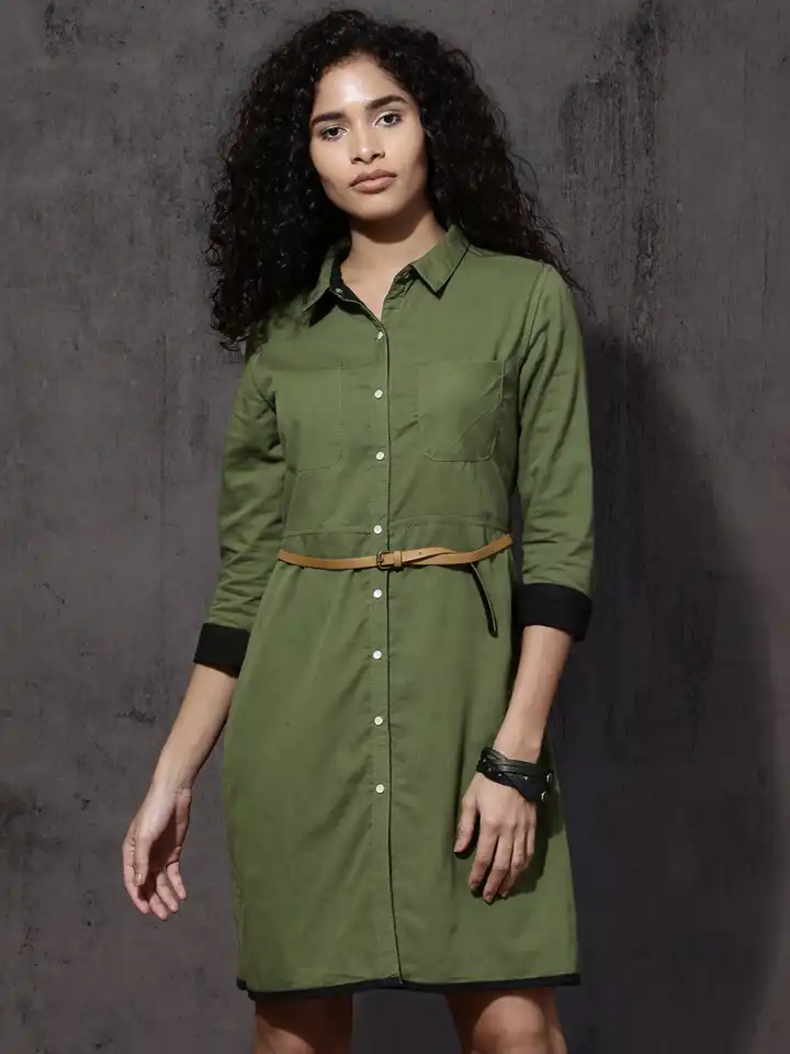 Buy Roadster Women Black & Olive Green Reversible Shirt Dress - Dresses for  Women 2157200 | Myntra