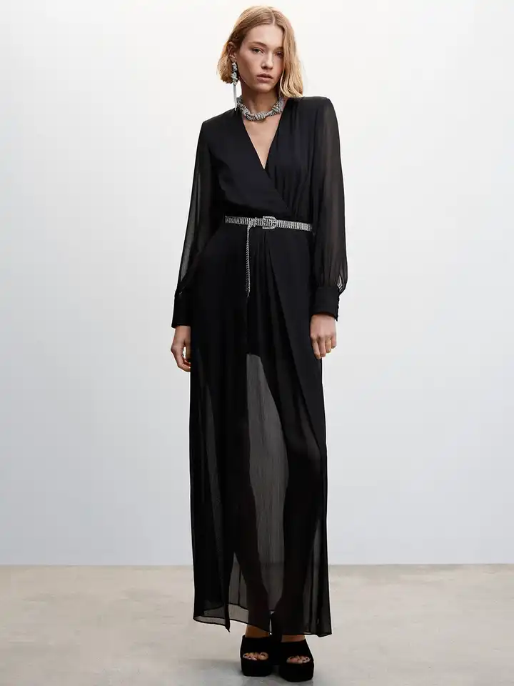Buy MANGO Slit Detail Wrap Style Chiffon Maxi Dress - Dresses for Women  21639074