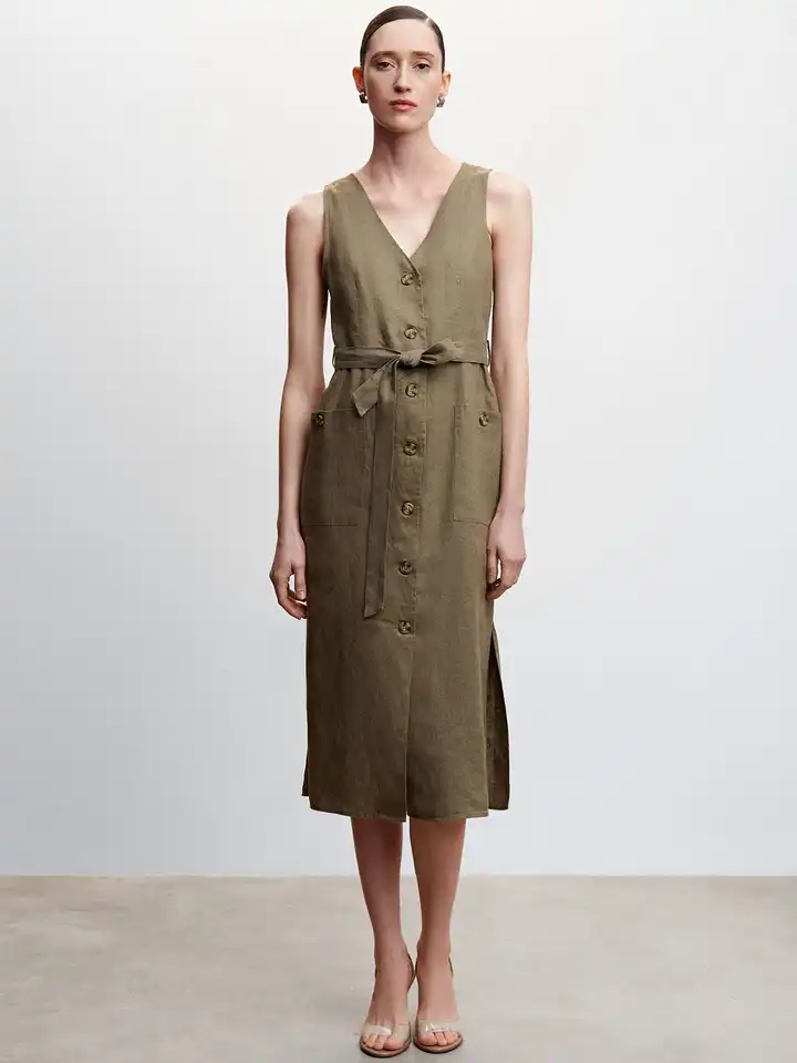Buy MANGO Linen A-Line Midi Dress With Belt - Dresses for Women 22302942 |  Myntra