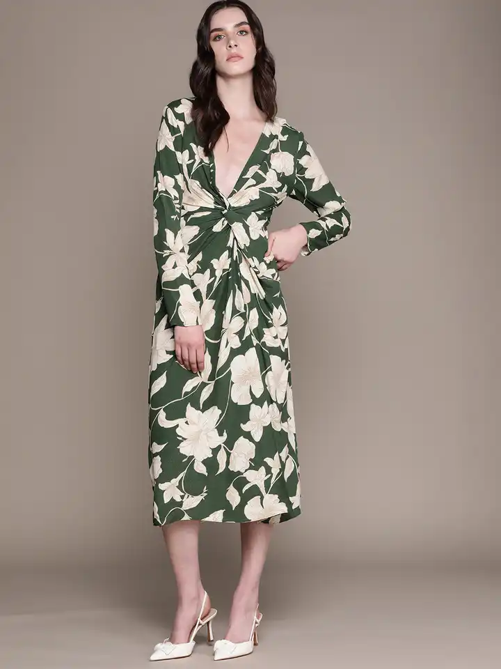 knee length dresses for ladies Yellow Sleeveless Floral Micro Ruffle Trapeze Midi Dress