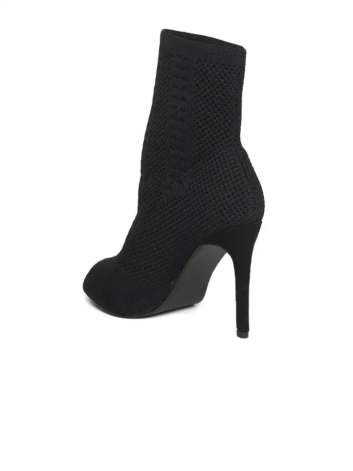 Buy Catwalk Black Peep-Toe Knitted Sock Stiletto Heels - Heels for