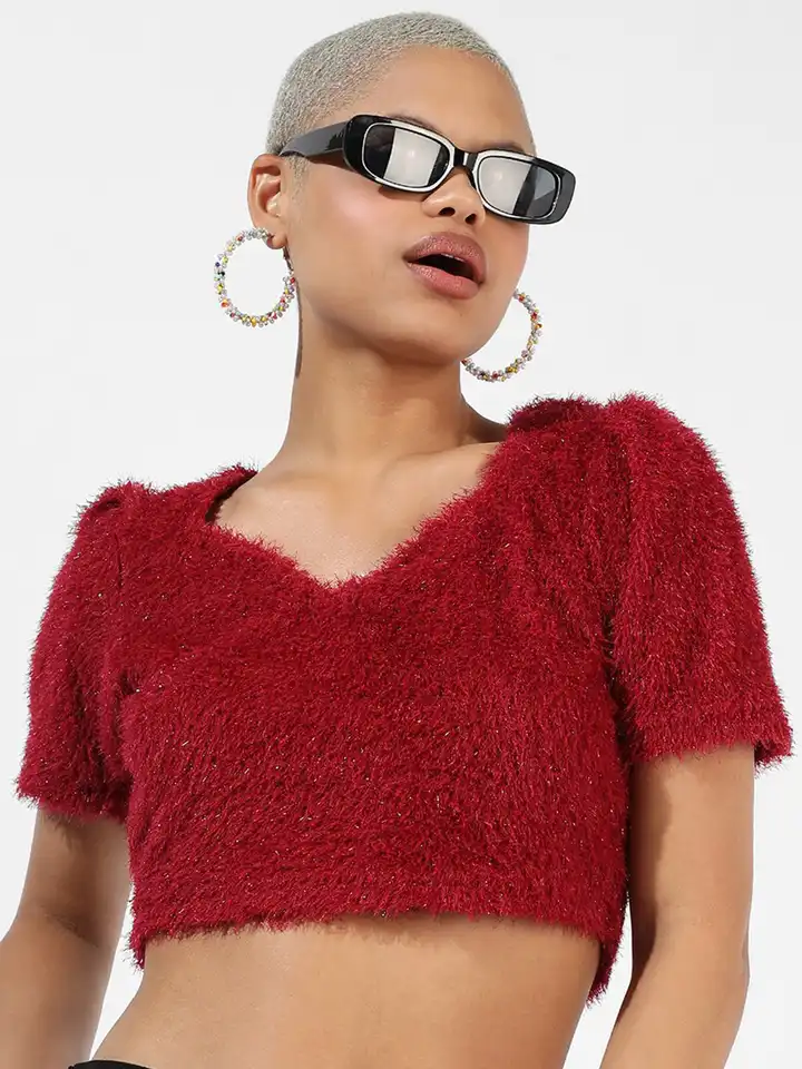 Buy Campus Sutra V-Neck Fuzzy Crop Top - Tops for Women 22456730