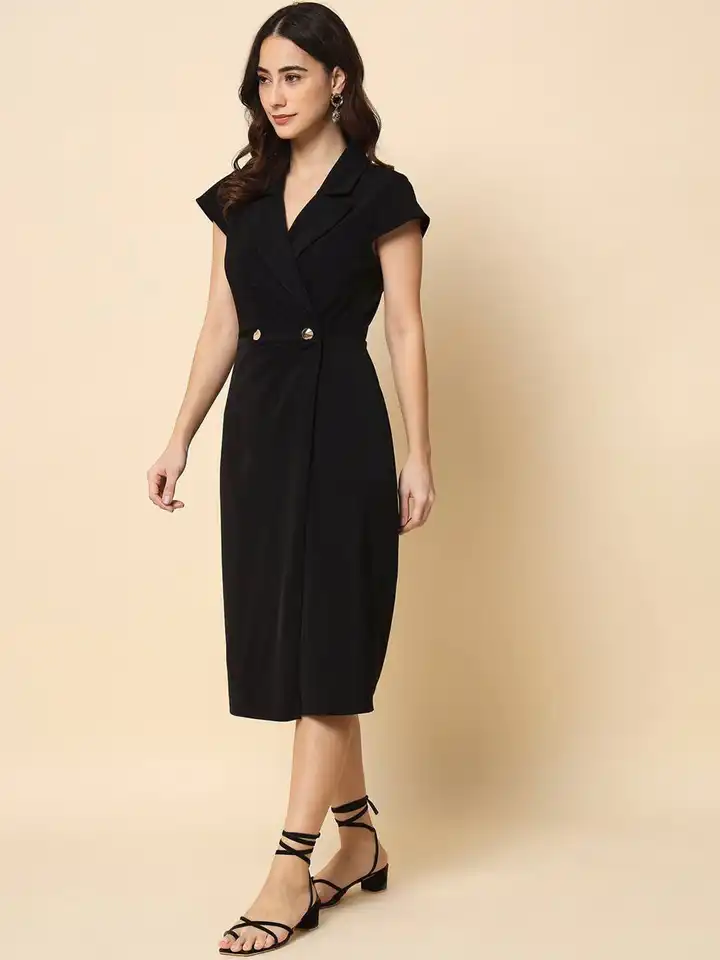 Buy Beatnik Notch Lapel Midi Dress - Dresses for Women 22539614 | Myntra