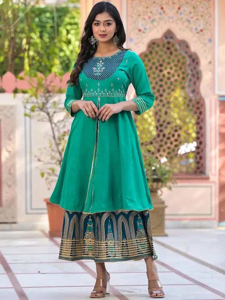 chinese dress ladies Buy Rangavali Cotton Silk Latest Ethnic Wear for Women Wedding Dresses |  Double Layered 1 Piece Arankali Fit Ethnic Party Dress