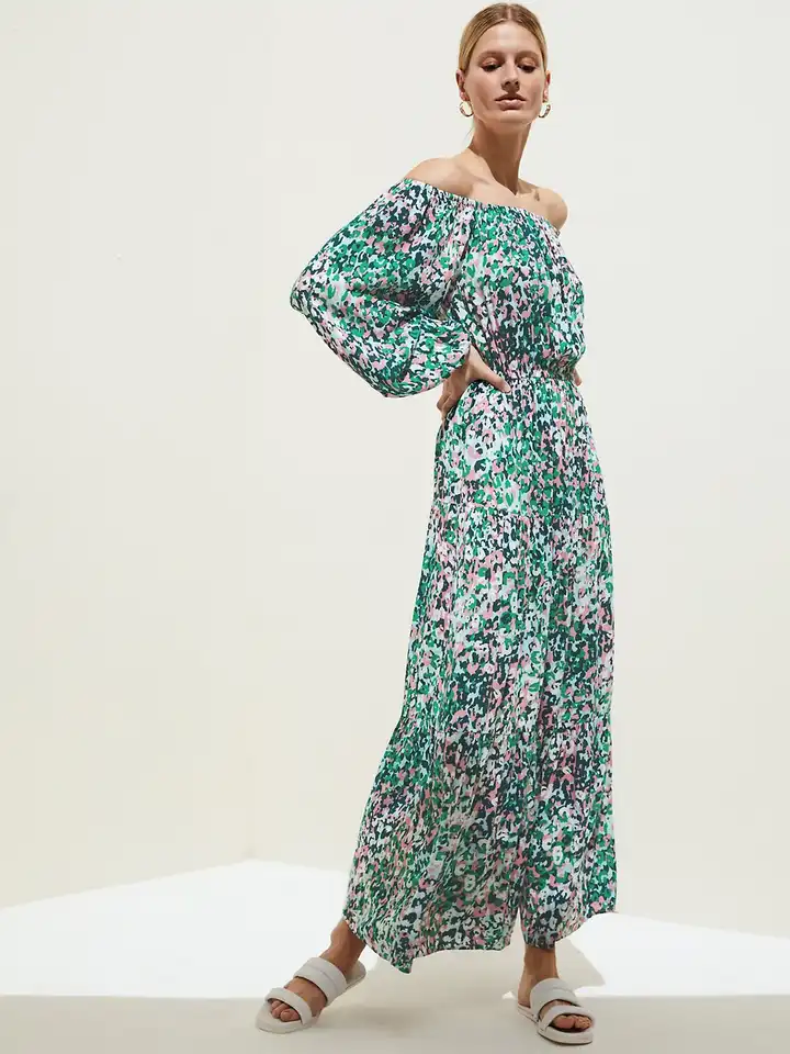 Buy Marks & Spencer Floral Printed Off-Shoulder Fit & Flare Midi Dress -  Dresses for Women 22806984 | Myntra