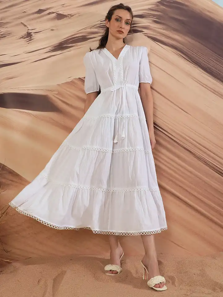 Elegant Linen Long Sleeve Long Dresses For Women Summer Buy RAREISM V-Neck  Flared A-Line