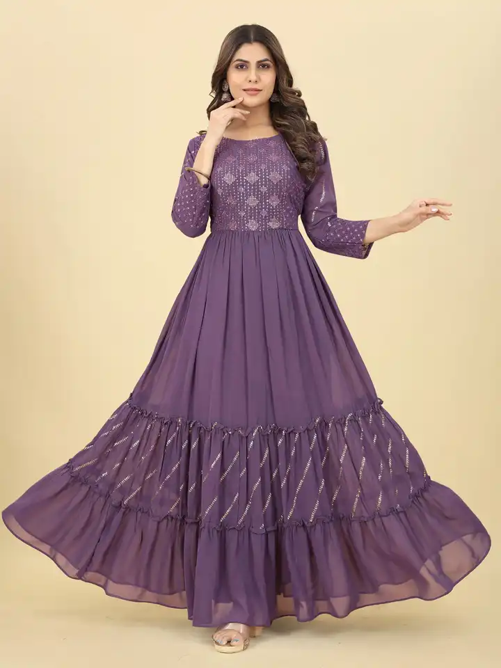Buy KALINI Embroidered Sequinned Fit And Flare Georgette Maxi Dress - Ethnic  Dresses for Women 22960620 | Myntra