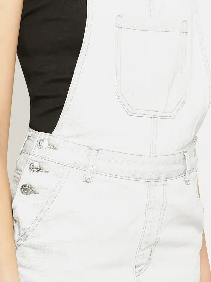 Buy FOREVER 21 Women White Denim Pinafore Dress - Dresses for Women 2297129  | Myntra
