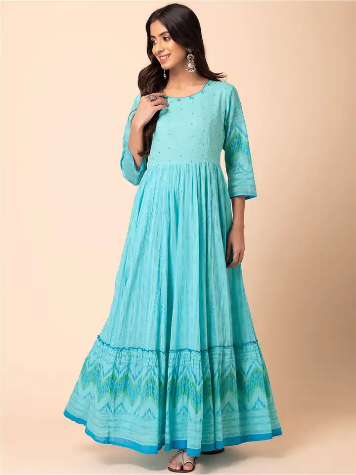 Buy Rang by Indya Abstract Printed Cotton Maxi Ethnic Dress - Ethnic Dresses  for Women 23214372 | Myntra