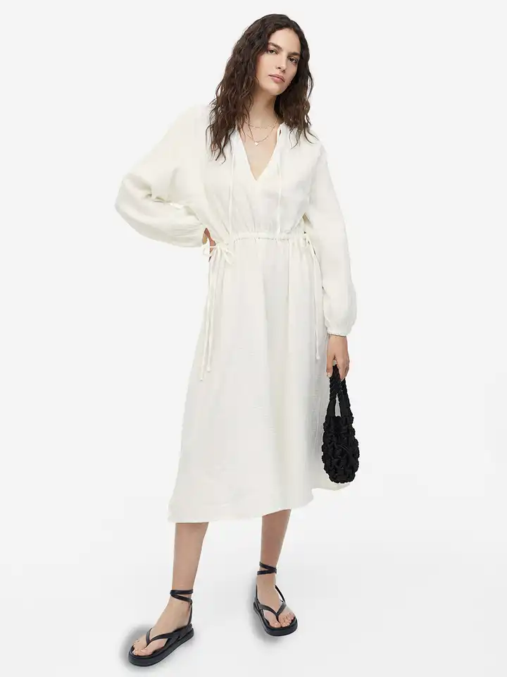 Buy H&M Tie-Detail Double-Weave Cotton Dress - Dresses for Women 23539628 |  Myntra