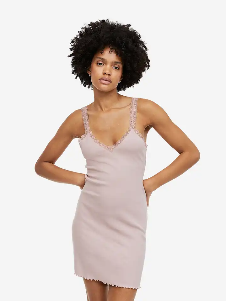Buy H&M Lace-Trimmed Ribbed Nightslip - Nightdress for Women 23539812 | Myntra Buy H&M Lace-Trimmed Ribbed Nightslip - Nightdress for Women 23539812 | Myntra