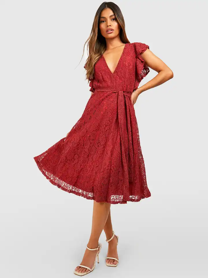 red lace bodice dress Teagan Gown - Red - Fitted Satin & Lace Dress main image 1