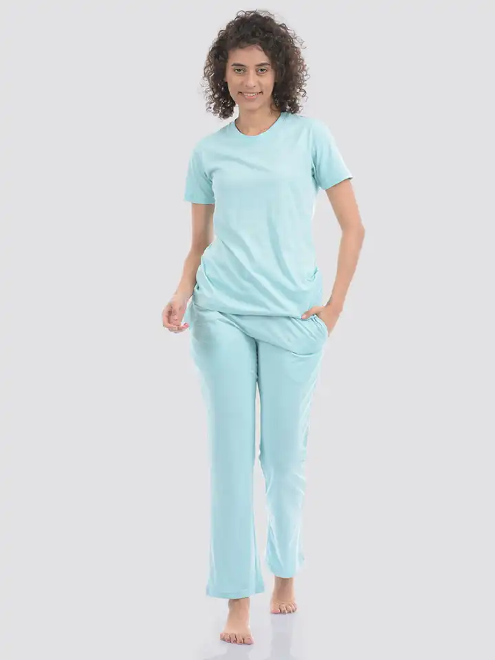 chinese dress ladies Women's Relaxed Fit T-Shirt & Lounge Pant Night Suit | Cargo Pocket  Sleepwear Set