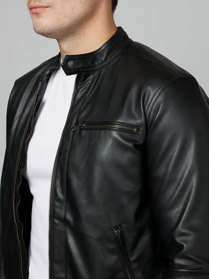 Buy Celio Stand Collar Leather Biker Jacket - Jackets for Men