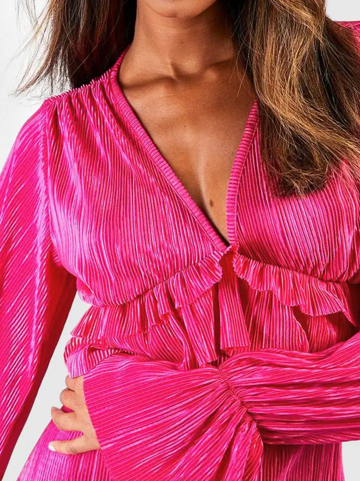 chinese dress ladies Nahanee Pink Satin Ruffle Maxi Dress - US 10 main image 1