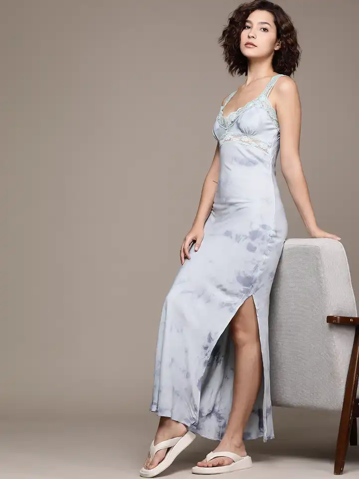 Buy WAREHOUSE Lace Trim Dyed Maxi Slip Dress with Side Slit - Dresses for  Women 23755752 | Myntra