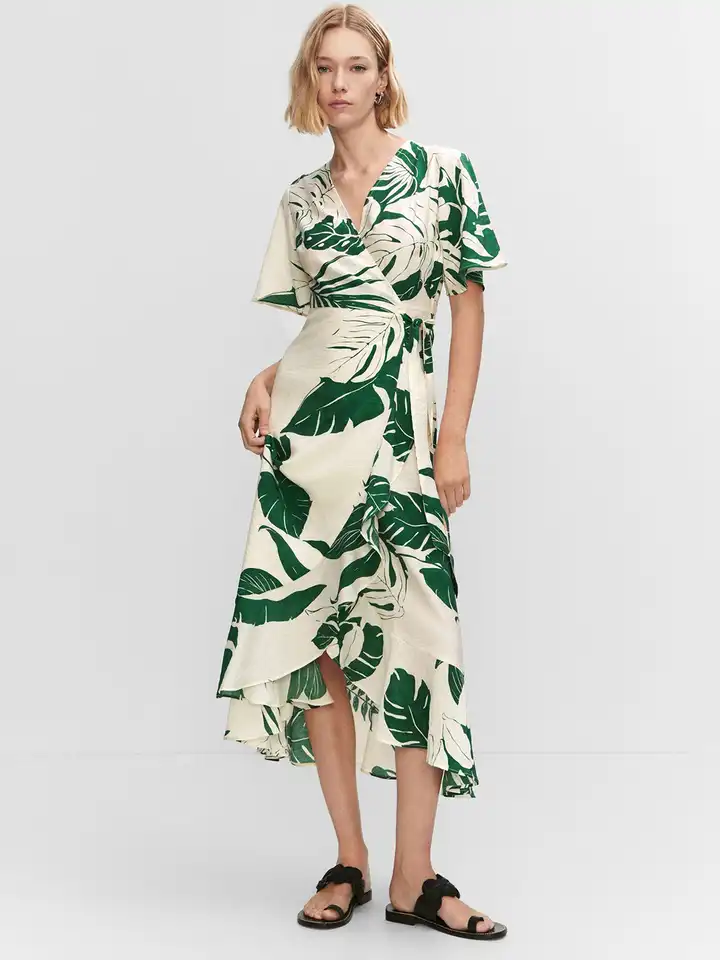 knee length dresses for ladies Sara Jean One-Shoulder Wrap Midi Dress Mango Selfie Leslie