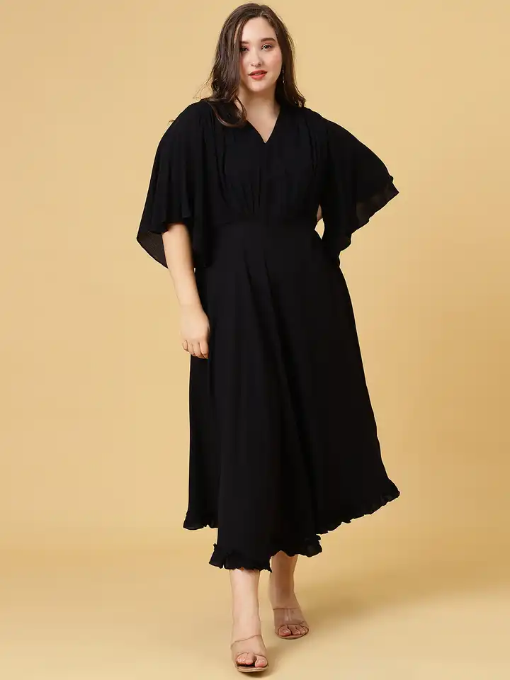 Buy Curvy Lane Women Plus Size Flared Sleeve Fit & Flare Midi Dress -  Dresses for Women 23851862 | Myntra