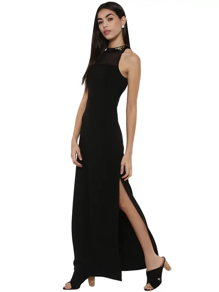 fitted lace wedding dress Kazimier Long Sleeve Maxi Dress Black main image 0