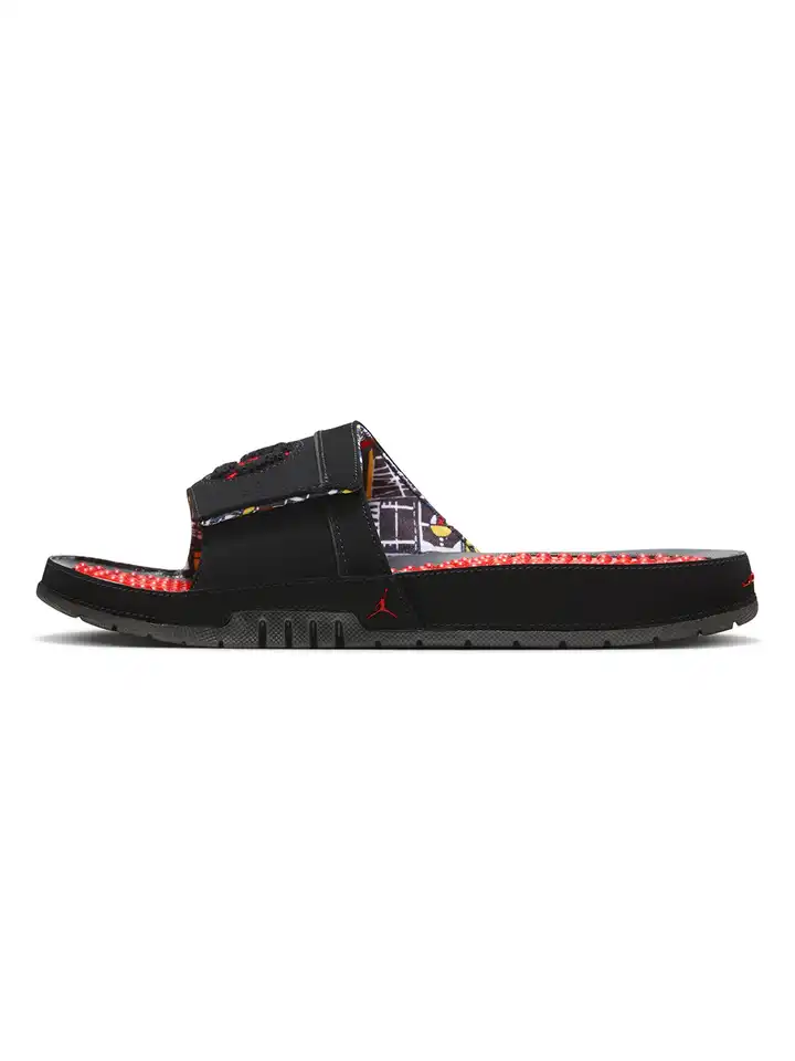 red and black jordan sandals