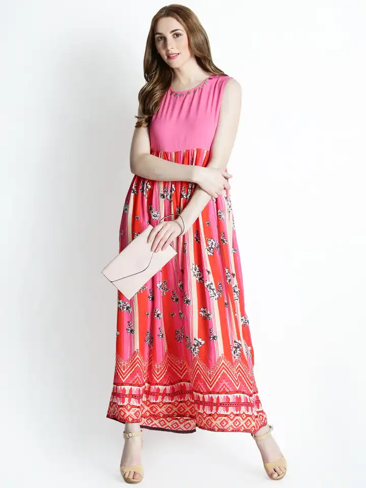 chinese dress ladies Buy Akkriti By Pantaloons Women's Rayon Maxi Dress  (205000005870109_White_Small) at Amazon.in main image 1