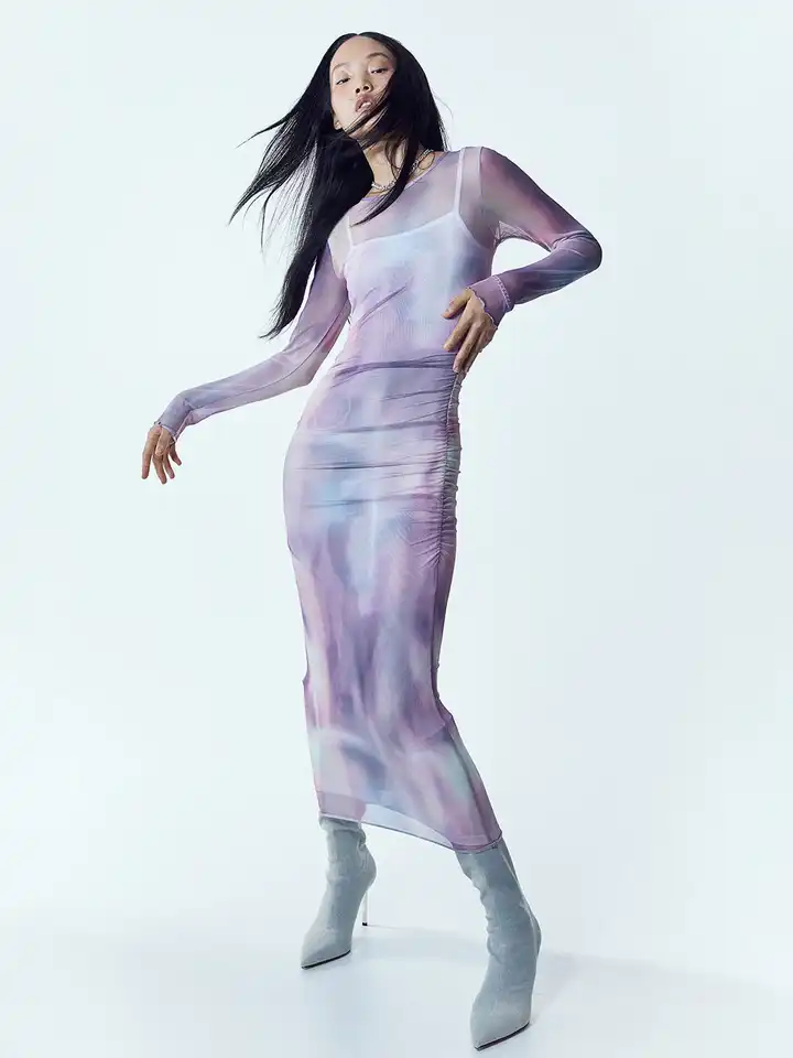knee length dresses for ladies Dusty Pink Long Sleeve Short Dress main image 1