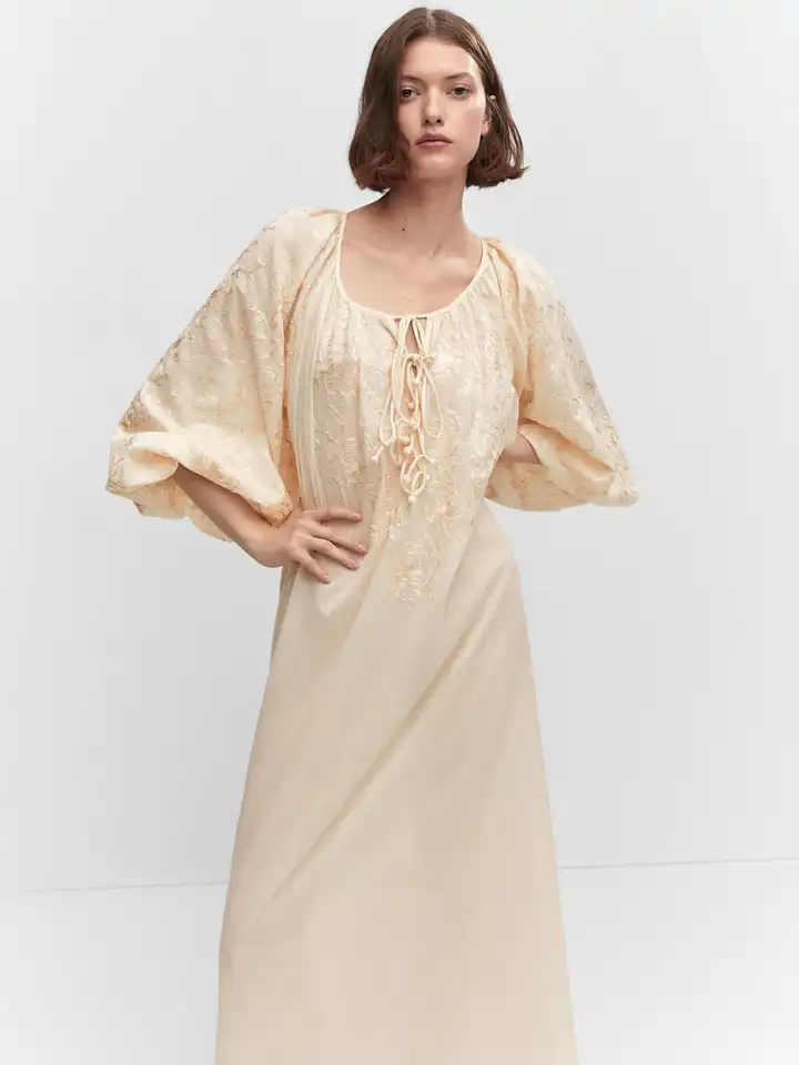 white christmas dresses Buy Mango Yellow Ayesha Cotton Overlap Dress with Hand Embroidery Detail main image 1