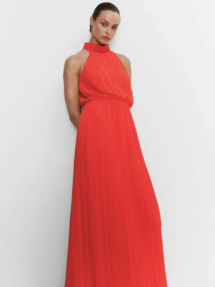 strapless open back dress ALC Athena Pleated Halter A-Line Maxi Dress