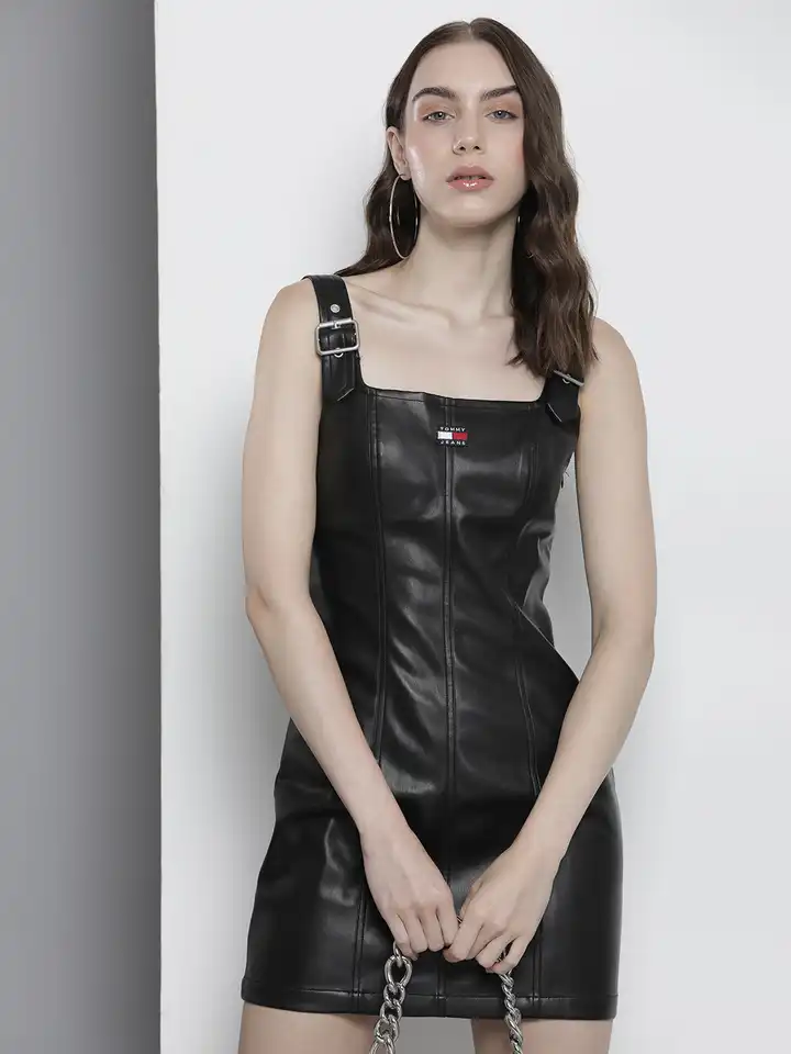 green emerald velvet dress Tommy Hilfiger Leather Dress  never ending boutique