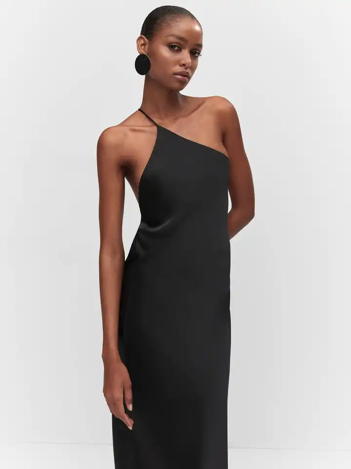 navy blue dress for baby girl Buy MANGO One Shoulder Open-Back Satin Finish Sheath Midi Dress - Dresses  for Women 24518882