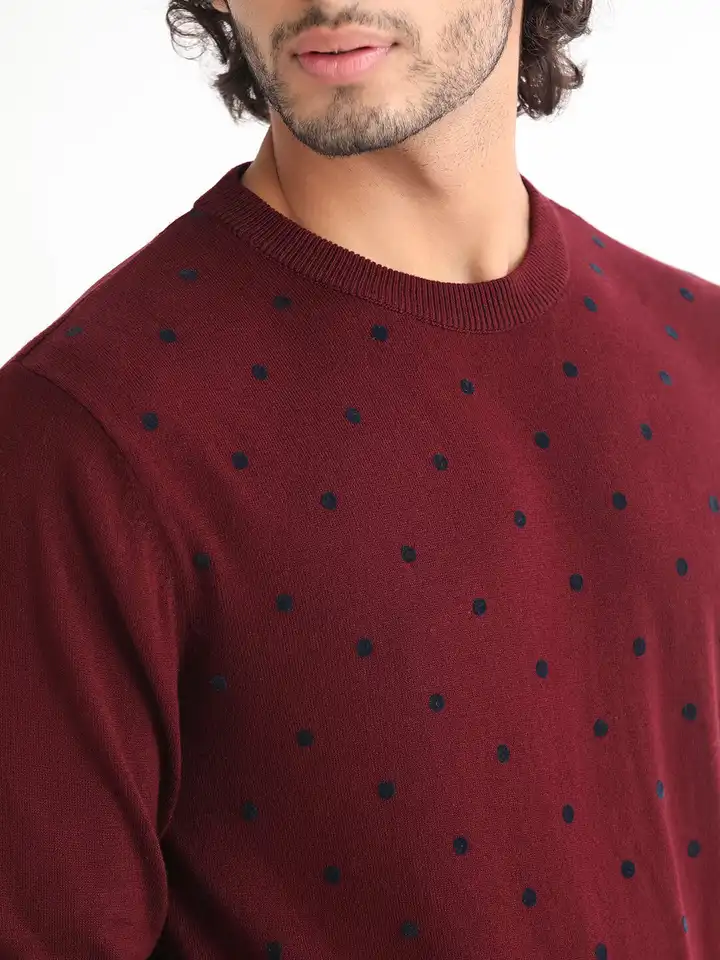 Buy RARE RABBIT Men Flock Crew Neck Polka Dots Printed Sweater