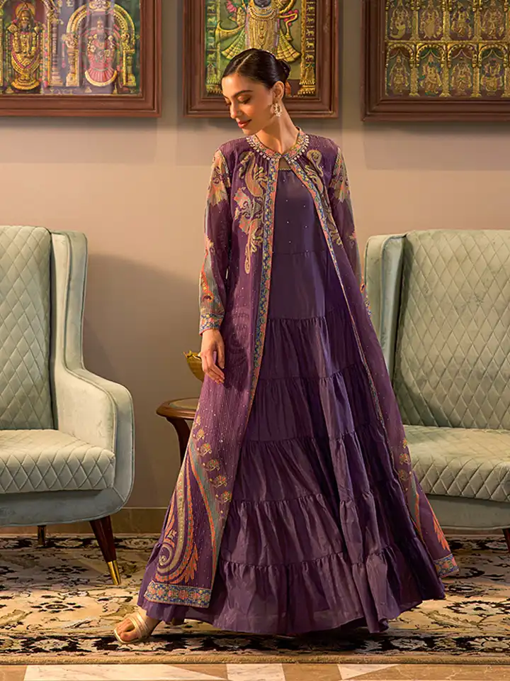 fitted lace wedding dress Fashionable Gown in Purple Colour