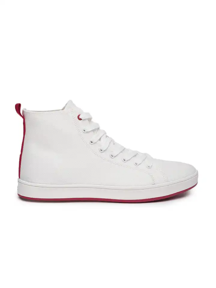 Buy United Colors of Benetton Men White Solid Canvas High-Top