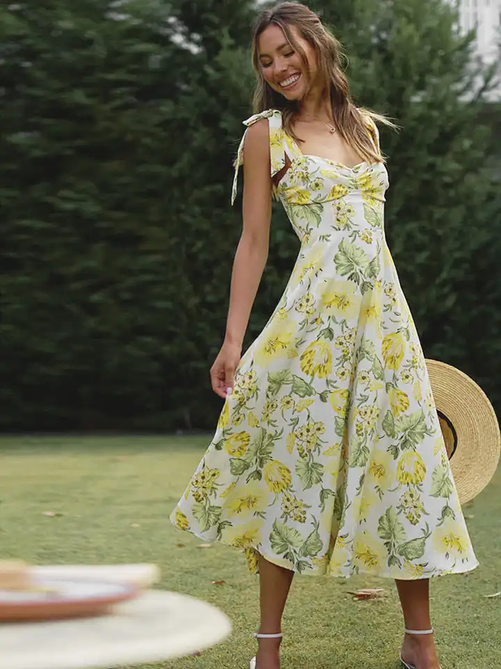 Buy LULU & SKY Floral Printed Shoulder Strapped Fit and Flare Midi Dress -  Dresses for Women 24889654 | Myntra
