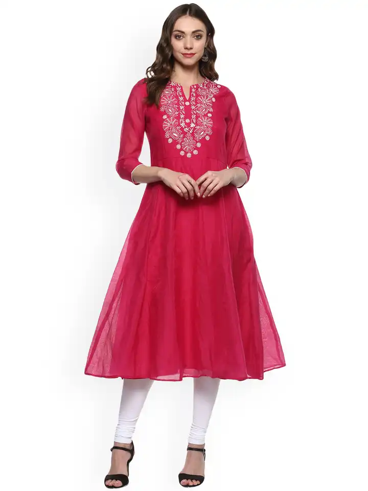 Buy Bhama Couture Women Pink Embroidered Mangalgiri Cotton Handloom Anarkali  Kurta - Kurtas for Women 2497417 | Myntra