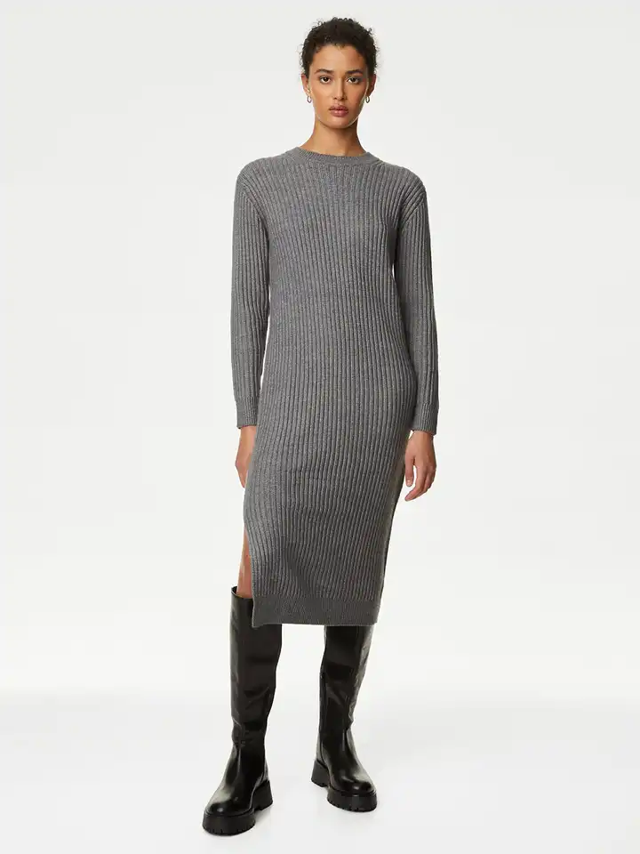 Buy Marks & Spencer Ribbed Knitted Midi Dress - Dresses for Women 25071030 | Myntra Buy Marks & Spencer Ribbed Knitted Midi Dress - Dresses for Women 25071030 | Myntra
