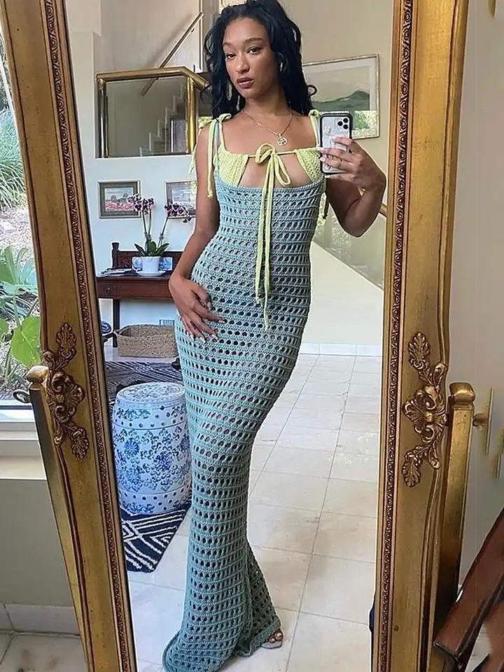 Buy LULU & SKY Blue Self Design Crochet Maxi Dress - Dresses for Women  25191886 | Myntra
