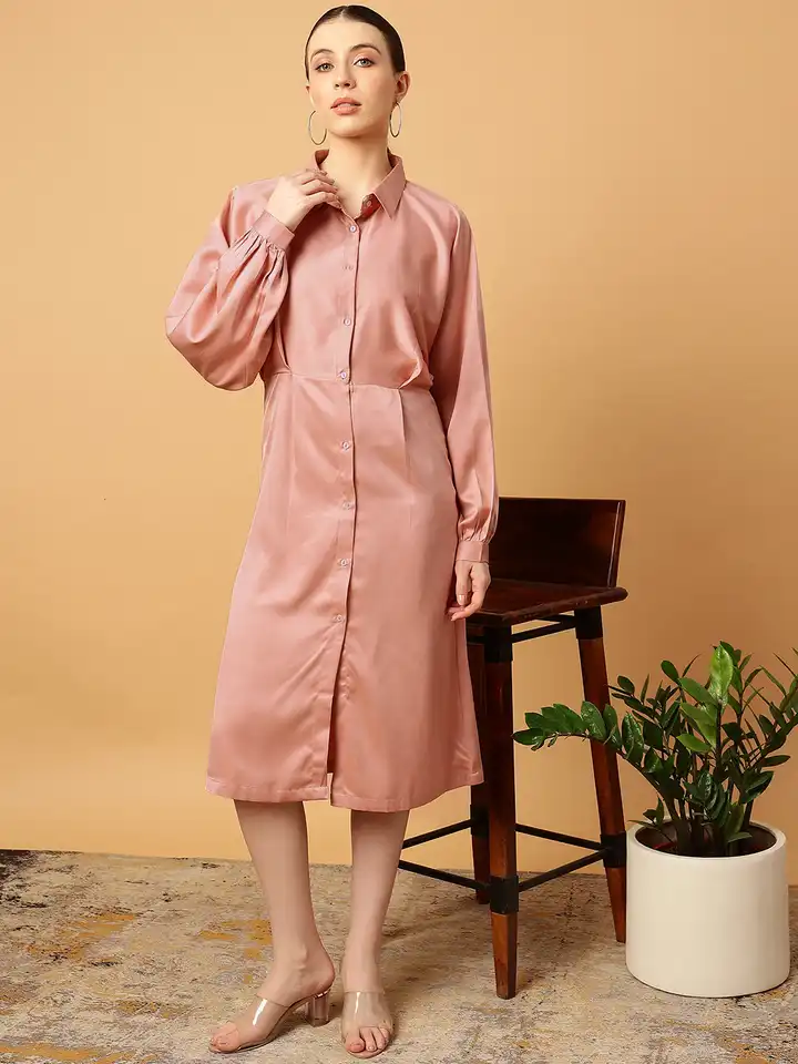Buy MINT STREET Satin Shirt Style Midi Dress - Dresses for Women 25345288 |  Myntra