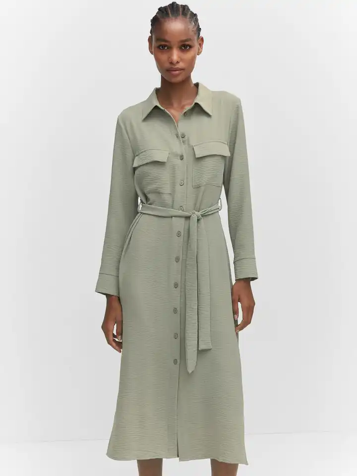 green emerald velvet dress MANGO. Green shirt dress Tm – Hibuy market main image 0