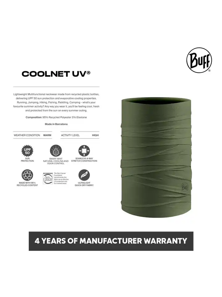BUFF Coolnet UV Multifonction - Écharpe Tube Protection Solaire UPF50+ Recyclé - Unisexe
