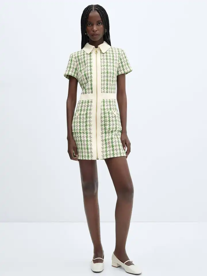 Mondrian Tweed Mini Dress ブラック　Sサイズ Buy MANGO Checked Tweed Shirt Mini Dress - Dresses for Women