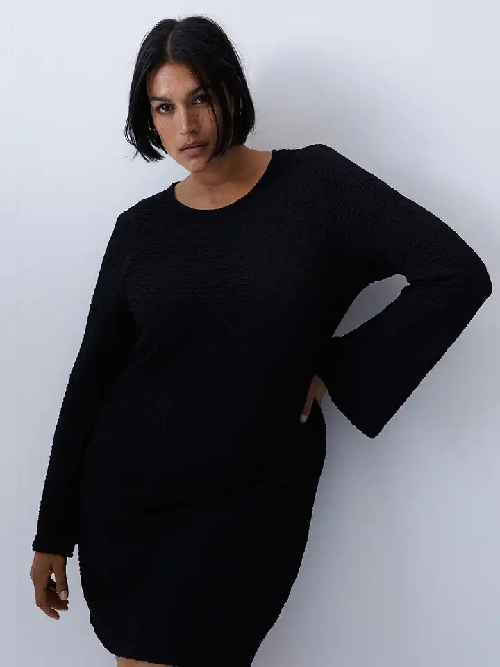 long sleeve jersey dress h&m Women's Black Long-sleeved jersey dress