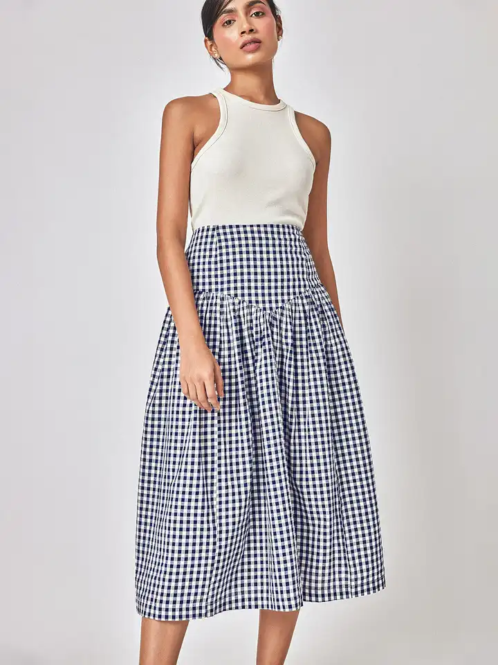 Buy The Label Life Checked Gathered Detailed Pure Cotton Flared