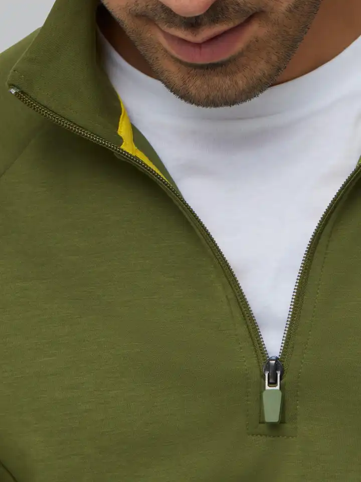 Buy XYXX Men Regular Fit Solid Olive Green Half- Zip Sweatshirt