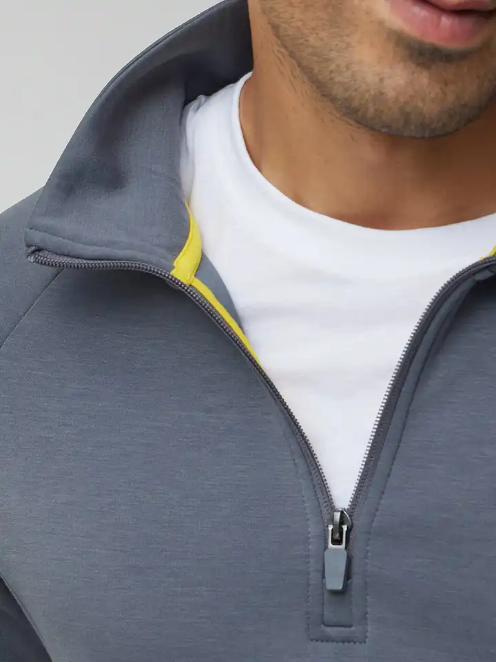 Buy XYXX Men Regular Fit Solid Ash Grey Half- Zip Sweatshirt