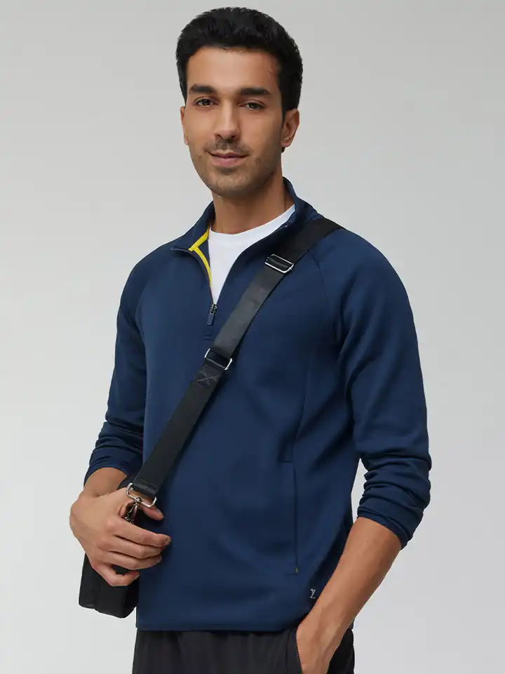 Buy XYXX Men Regular Fit Solid Midnight Blue Half- Zip Sweatshirt
