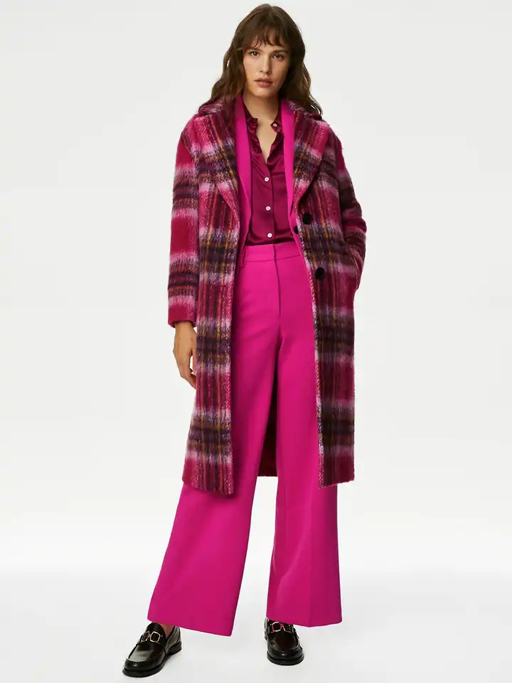 Buy Marks Spencer Checked Notched Lapel Long Sleeves Single