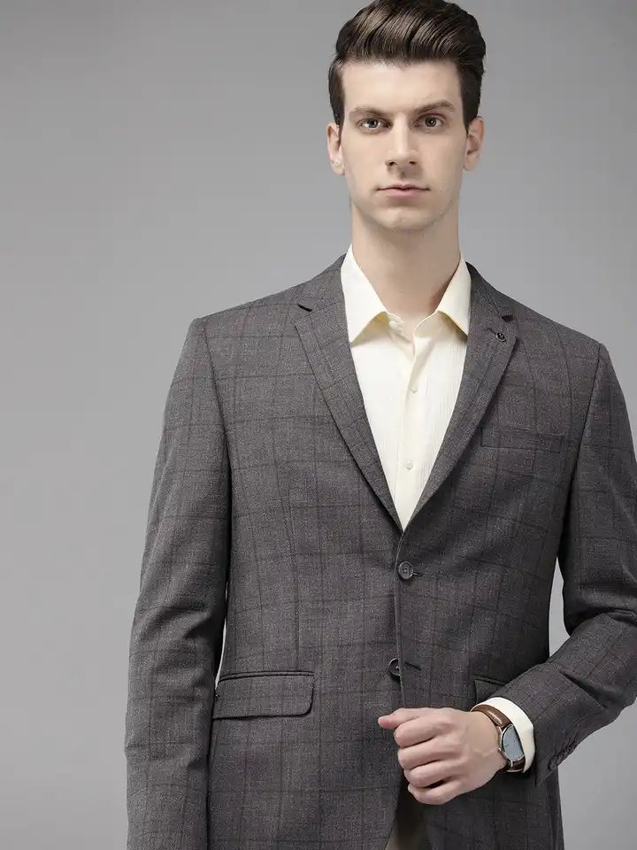 Buy Van Heusen Men Checked Slim Fit Single-Breasted Formal Blazer
