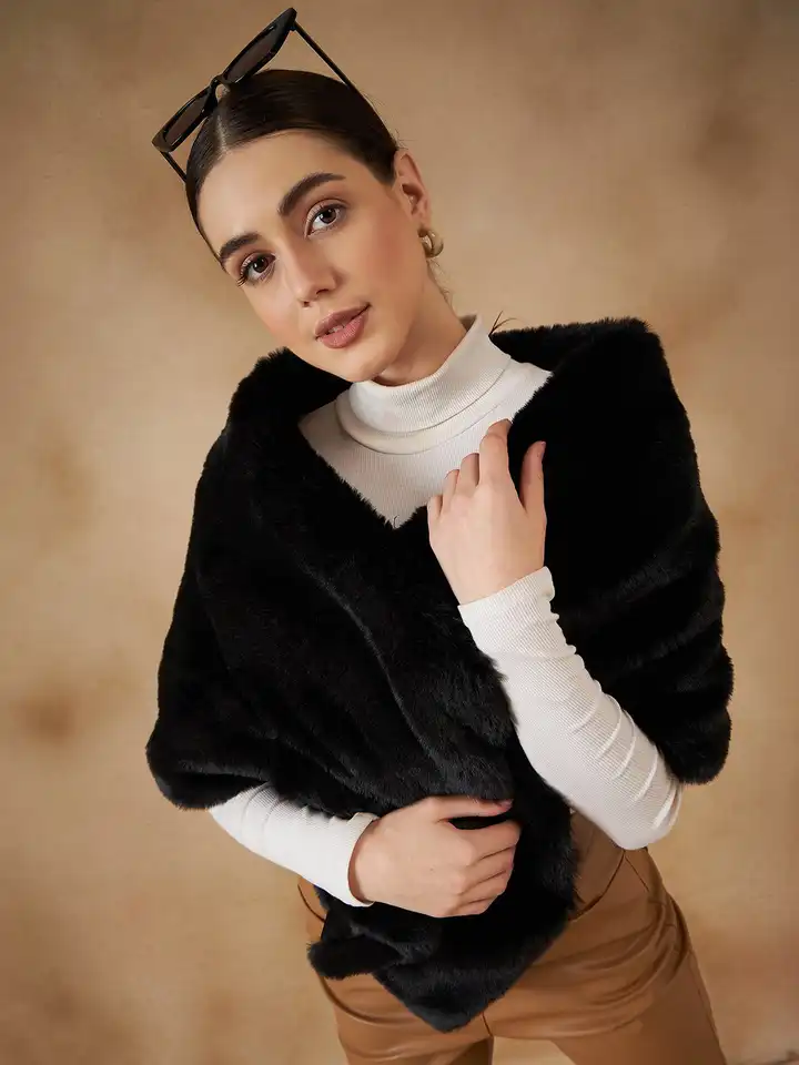Buy InWeave Faux Fur Cape Acrylic Reversible Shawl - Shawl for