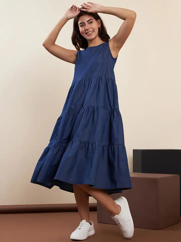 chinese dress ladies MUKZIN Simple Elegant Loose Blue Casual Dress S